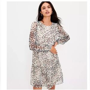 LOFT Abstract Print dress in Cream and Blue